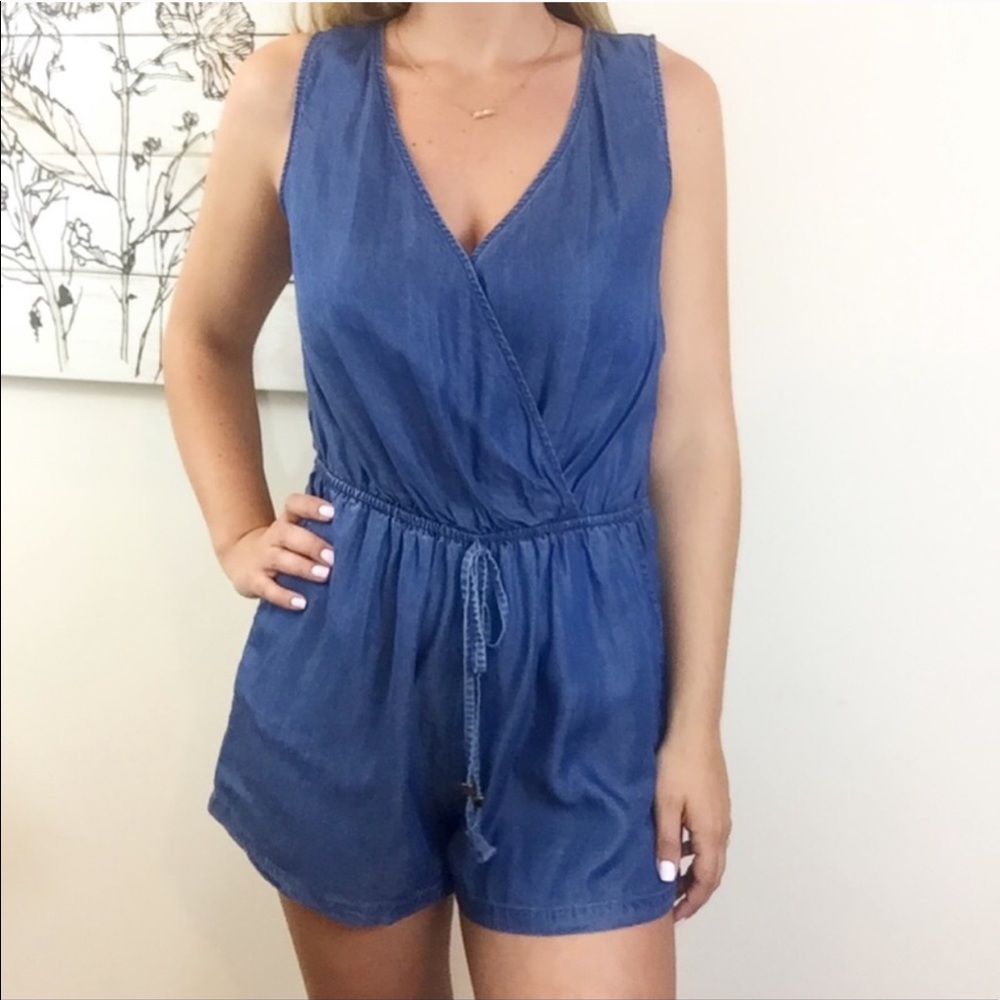 Akira 'Wisp' Denim Lace Back Romper